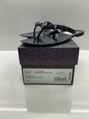 Tory Burch size 9 NIB Studded shiny Jelly Thong Sandals in Perfect Black